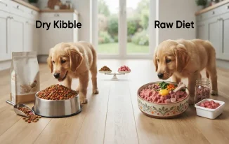 Dry Kibble vs Raw Diet Puppy Food for Golden Retrievers