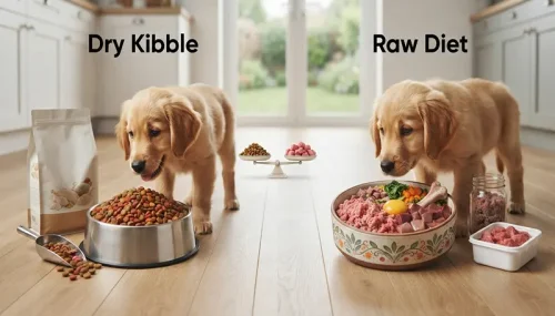 Dry Kibble vs Raw Diet Puppy Food for Golden Retrievers